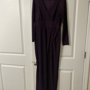 Betsy & Adam Long Sleeve Deep Plum Evening Gown